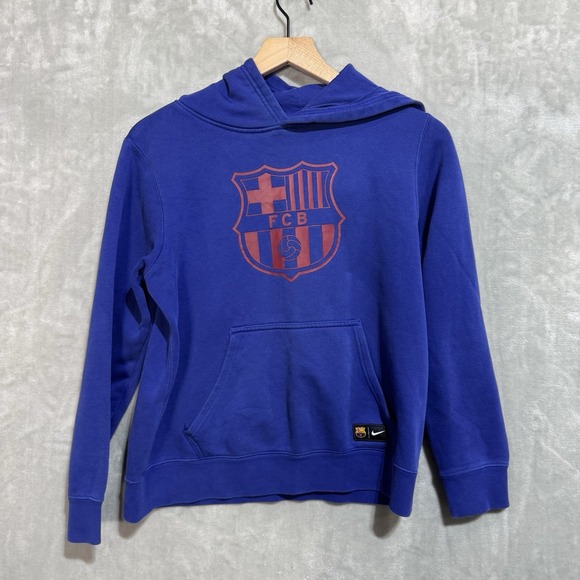 FC‎ Barcelona Nike Hoodie Boy's Large Blue Logo Football Soccer Pullover Hooded - Picture 1 of 7